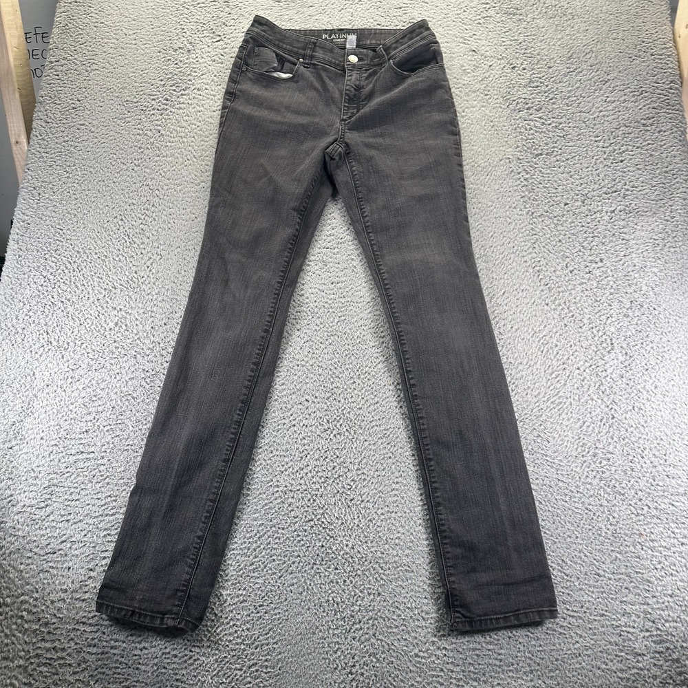 Chico's Platinum Jeans Womens 0.5T Black Cotton Denim Skinny Leg Workwear Faded